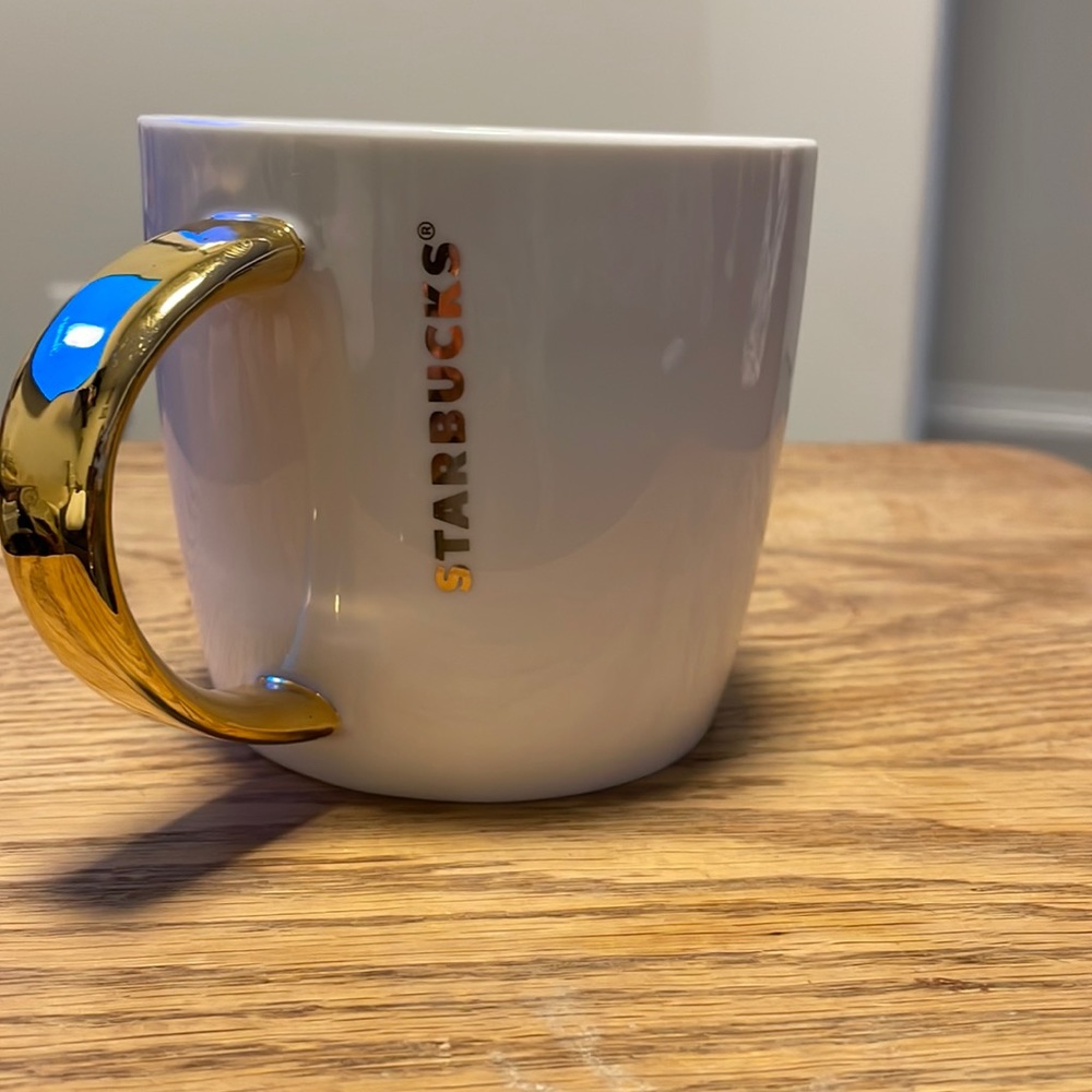 Starbucks All White Mug with Gold Handle